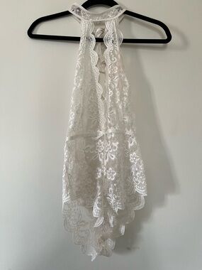 White Floral Lace Halter Bodysuit Small Bridal Lingerie Romantic Coquette